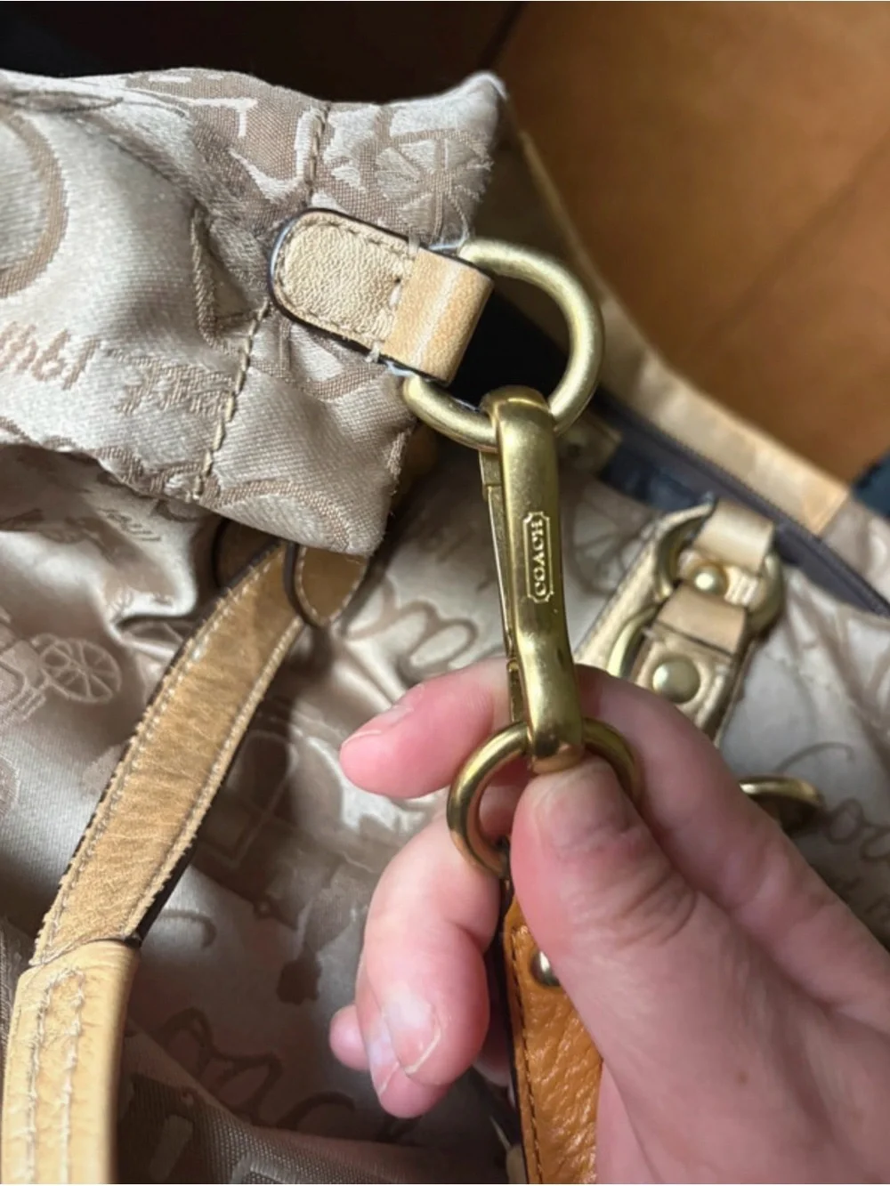 Coach Metallic Taupe Shoulder Bag with Signature Jacquard